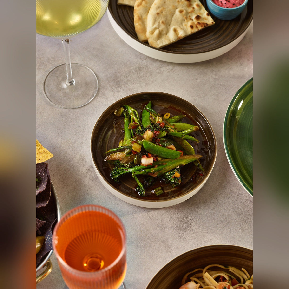 Miro grey porcelain coupe plate 19cm, lifestyle image