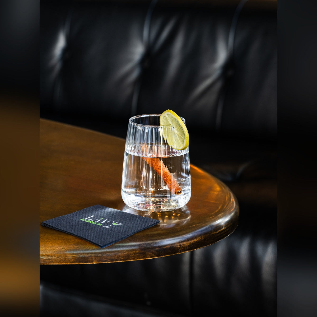 Modena optic ribbed crystal-look glass rocks tumbler 36cl, lifestyle image