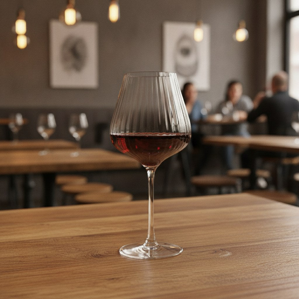 Vivace optic lead-free crystal wine glass 65cl with wide curvaceous bowl, lifestyle image