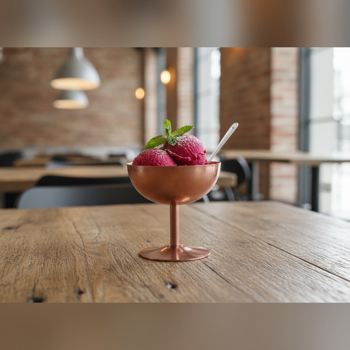 Copper finish steel stemmed sundae cup 10cm, lifestyle image