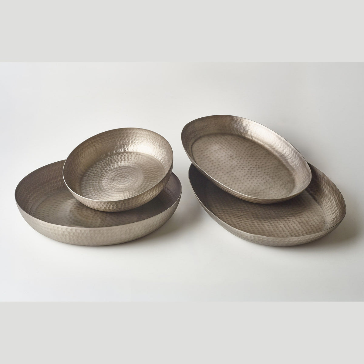 Large vintage hammered aluminium oval platter 56 x 39cm, lifestyle image