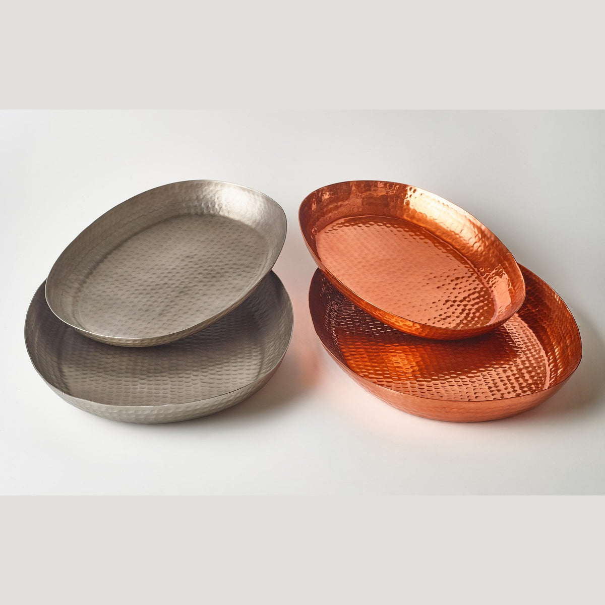 Copper hammered aluminium oval platter 43.5 x 32.5cm, lifestyle image