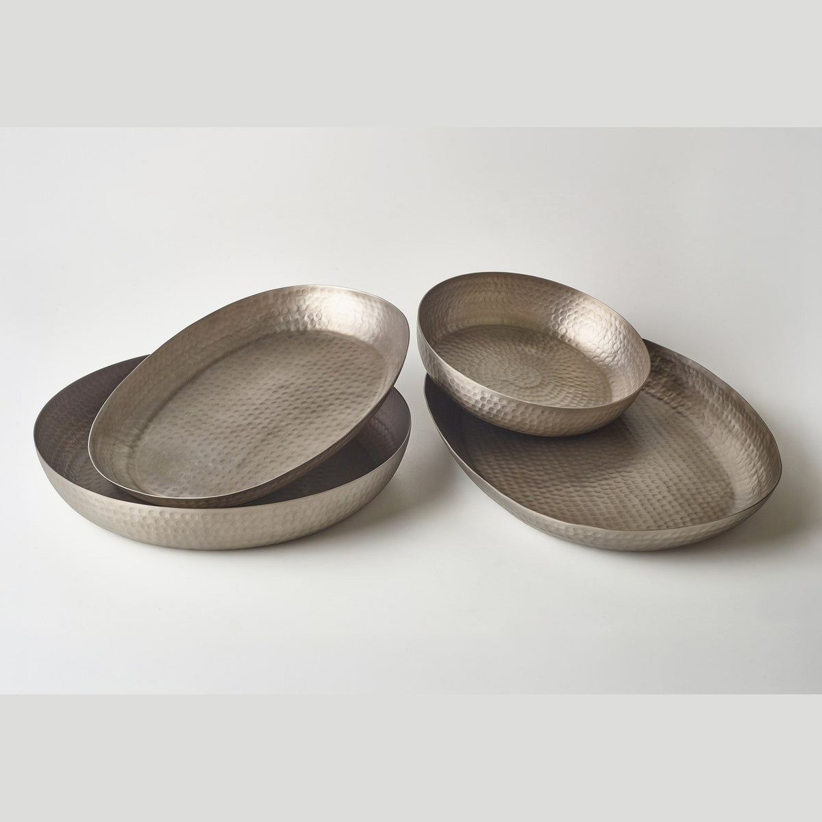 Large vintage hammered aluminium buffet platter 44cm, lifestyle image