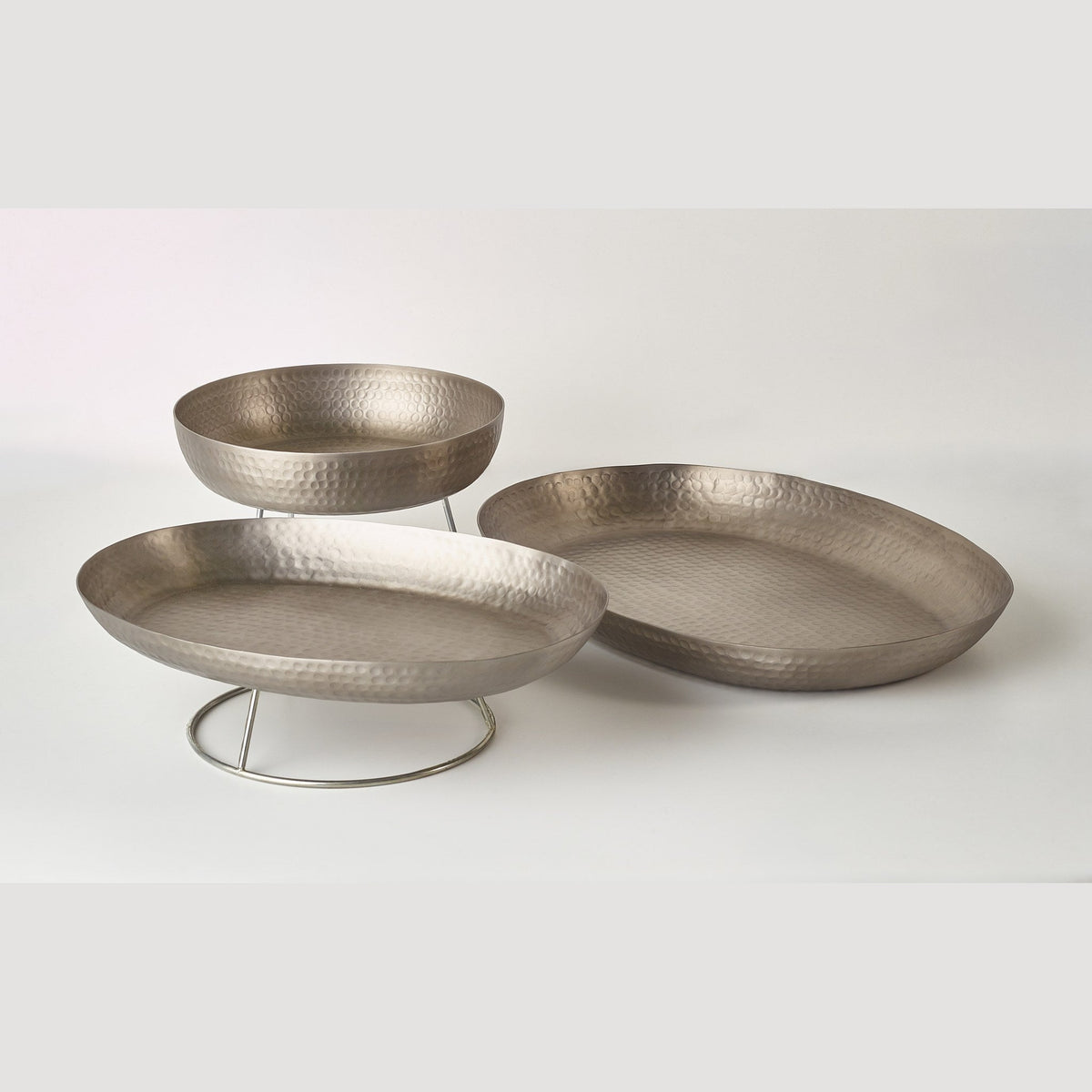 Large vintage hammered aluminium buffet platter 44cm, lifestyle image