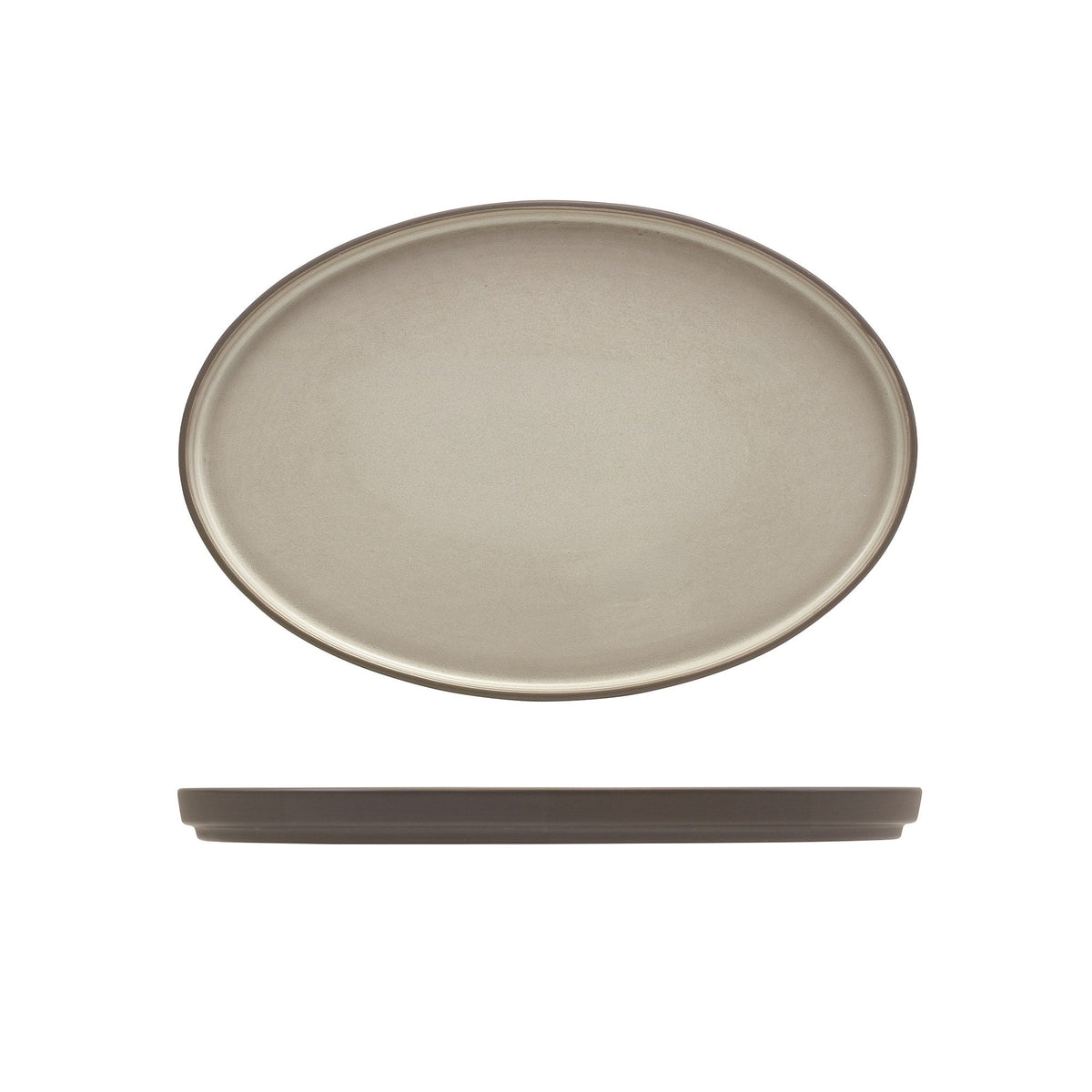 Kava grey porcelain oval plate 28cm with unglazed wall, alternative view