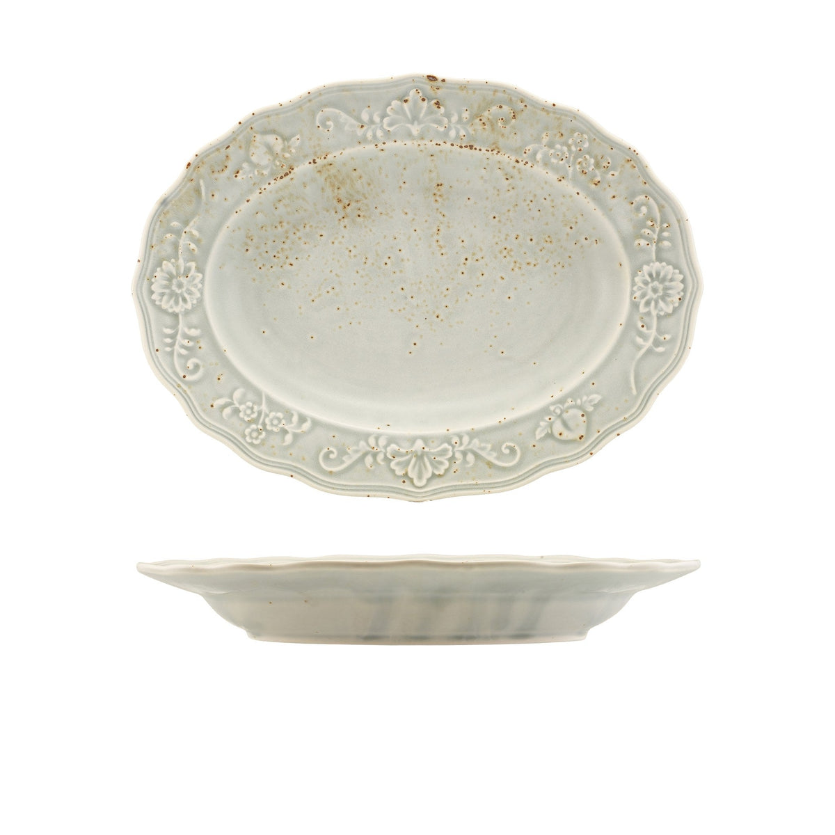 Reverie Iris porcelain oval plate 32cm with ornate embossed edges, alternative view