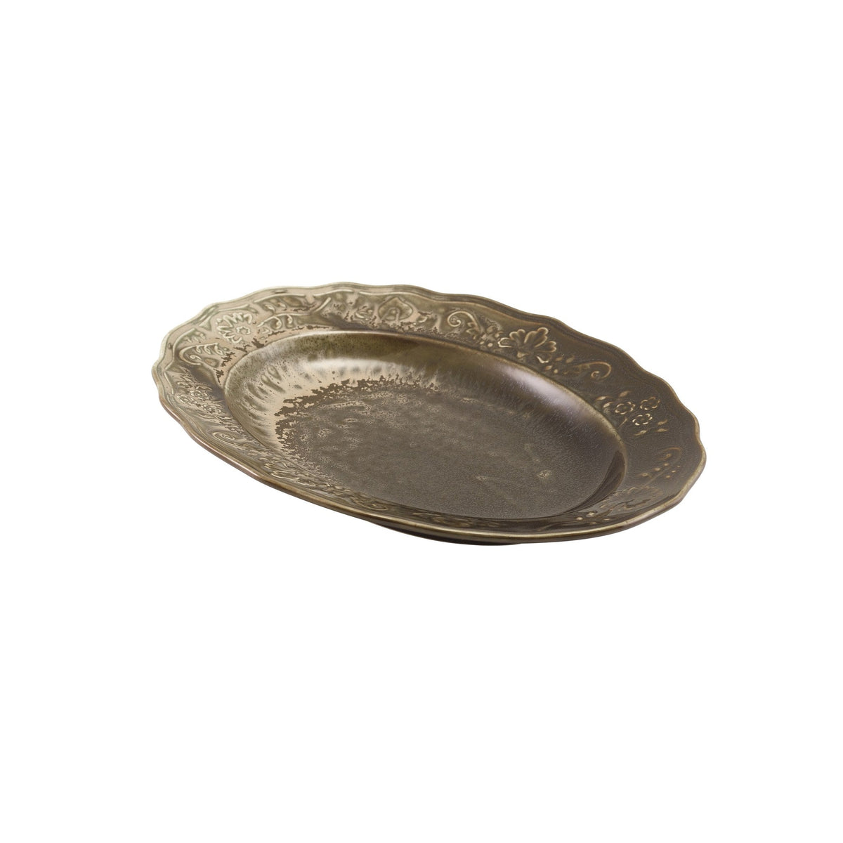 Reverie Ivy porcelain oval plate 32cm with ornate embossing, alternative view