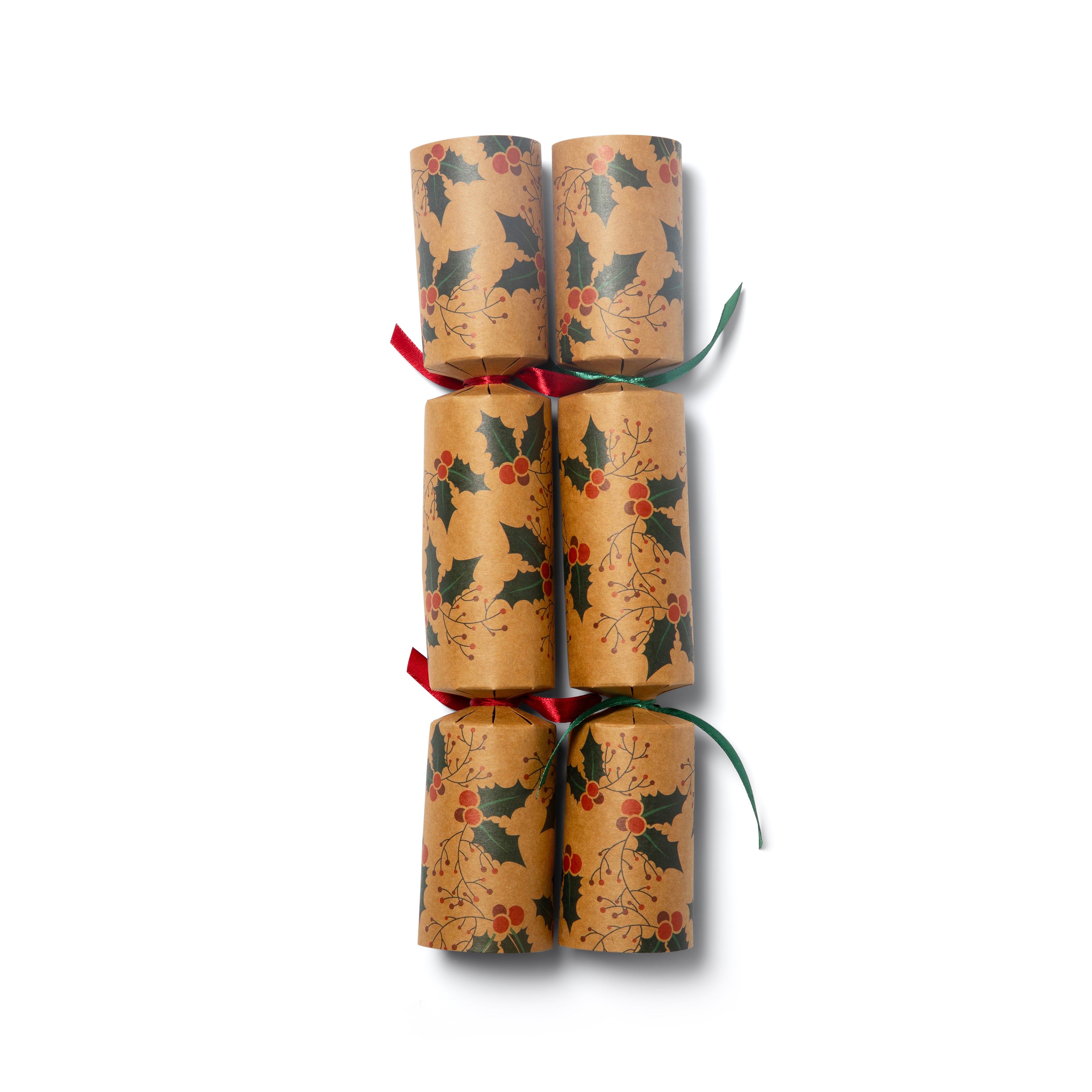 Eco Friendly Kraft Christmas Crackers 12 Inch - Holly Leaves Print