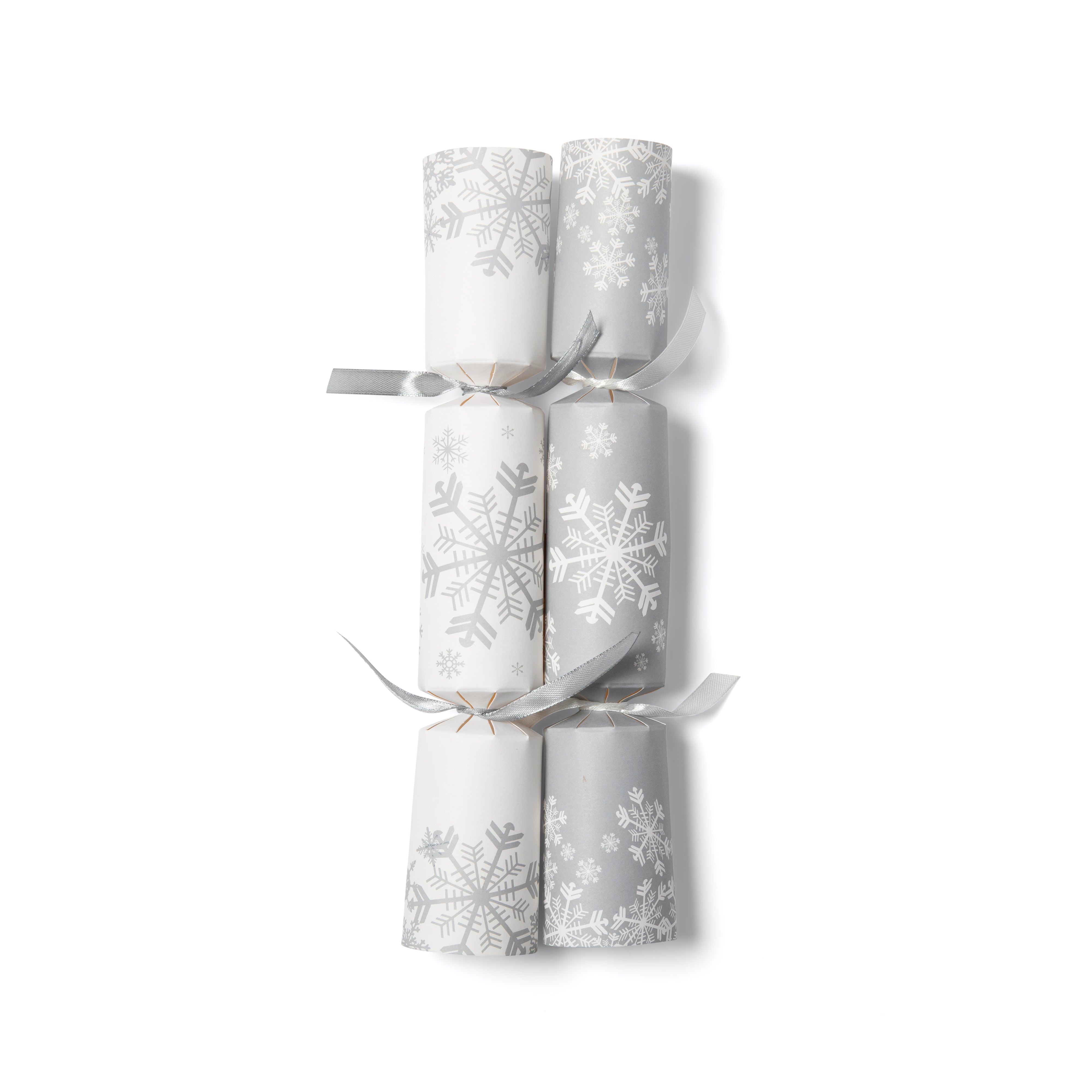 Eco Friendly Christmas Crackers 12 Inch -Deluxe Snowflake Print - White/Silver
