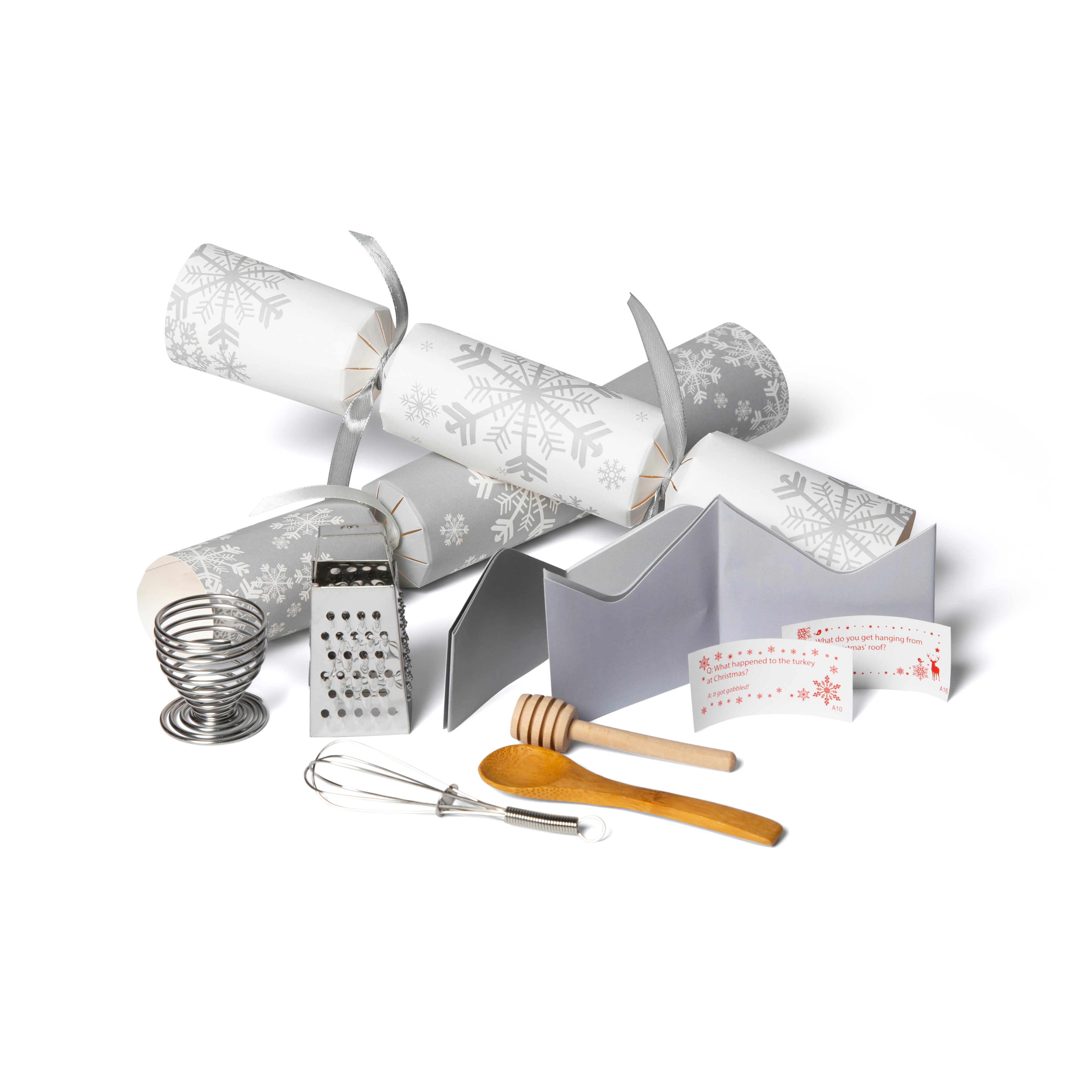 Eco Friendly Christmas Crackers 12 Inch -Deluxe Snowflake Print - White/Silver