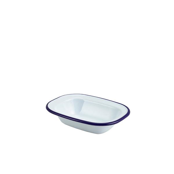 Enamel Rect. Pie Dish White & Blue 16cm - BESPOKE 77