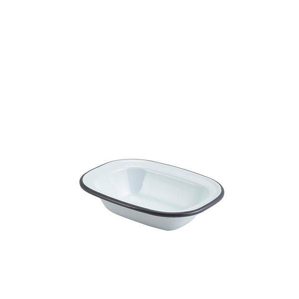Enamel Rect. Pie Dish White with Grey Rim 16cm - BESPOKE 77