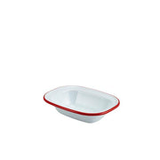 Enamel Rect. Pie Dish White with Red Rim 16cm - BESPOKE 77