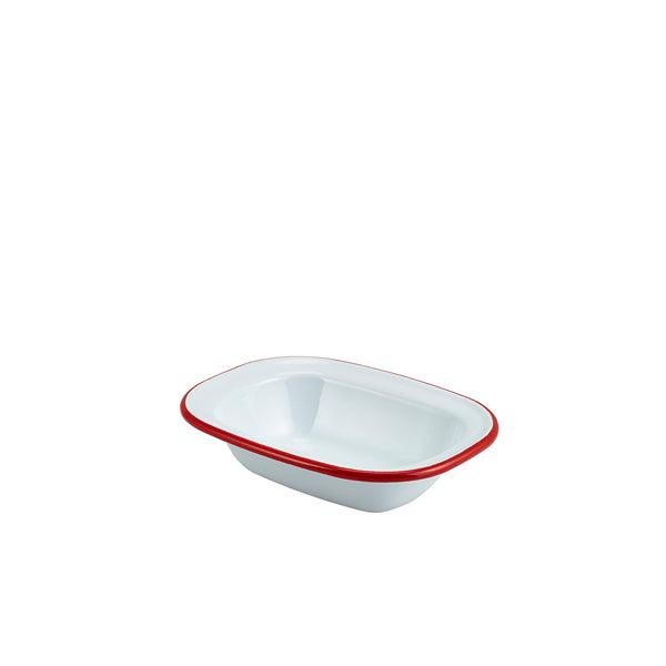 Enamel Rect. Pie Dish White with Red Rim 16cm - BESPOKE 77