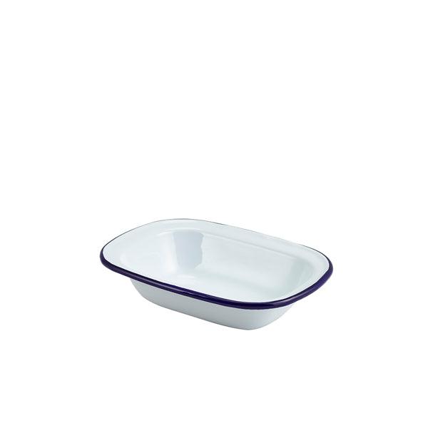 Enamel Rect. Pie Dish White & Blue 18cm - BESPOKE 77