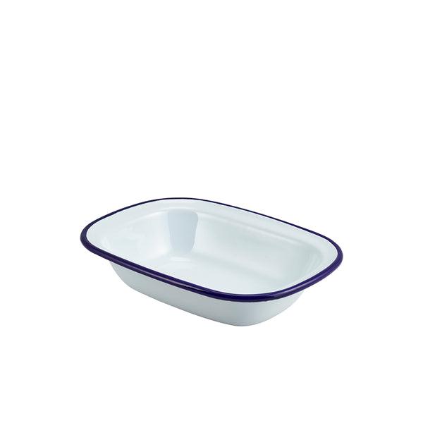 Enamel Rect. Pie Dish White & Blue 20cm - BESPOKE 77
