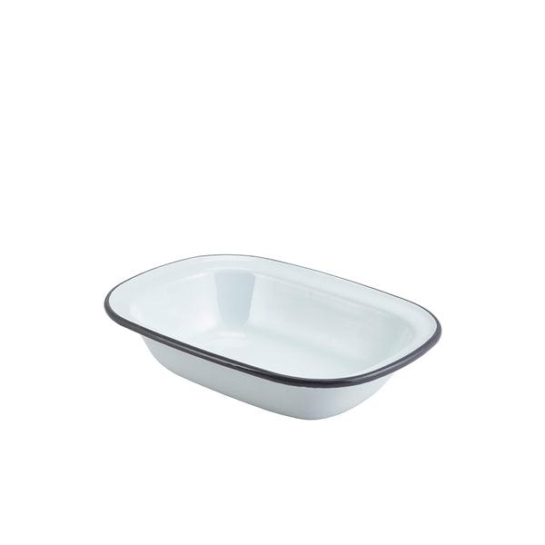 Enamel Rect. Pie Dish White with Grey Rim 20cm - BESPOKE 77