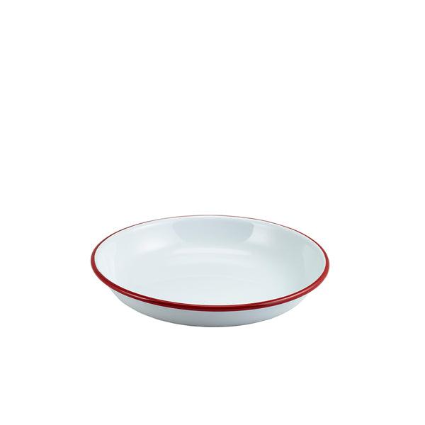 Enamel Rice/Pasta Plate White with Red Rim 20cm - BESPOKE 77