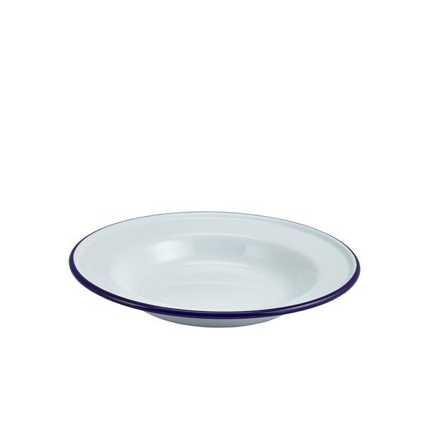 Enamel Deep Plate White & Blue 24cm - BESPOKE 77