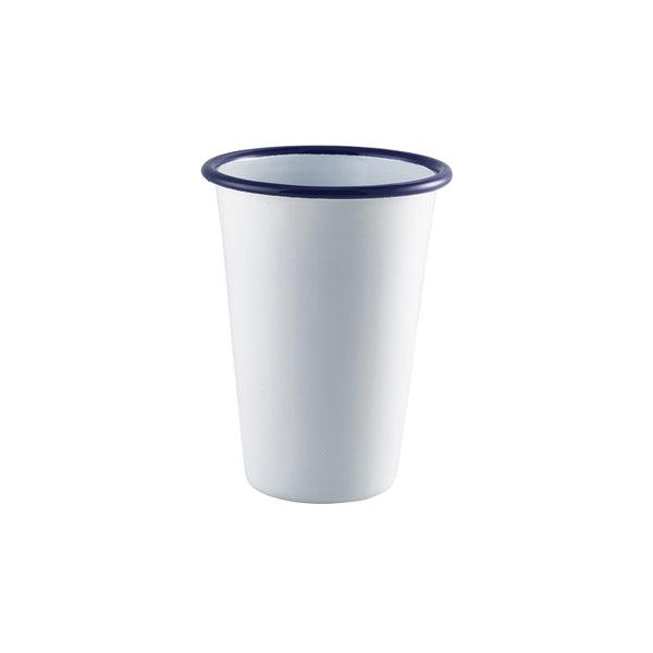 Enamel Tall Tumbler White with Blue Rim 40cl/14oz - BESPOKE 77