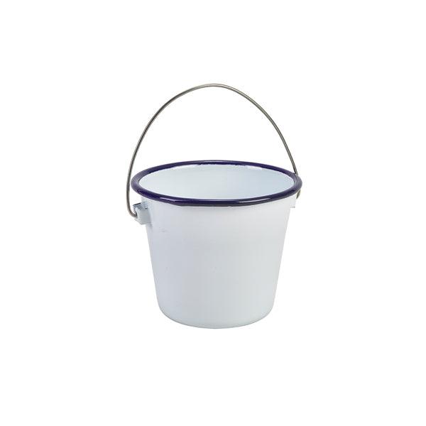 Enamel Bucket White with Blue Rim 10cm Dia - BESPOKE 77