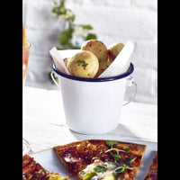 Enamel Bucket White with Blue Rim 10cm Dia - BESPOKE 77