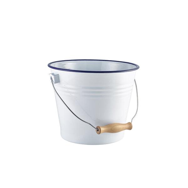 Enamel Bucket White with Blue Rim 16cm Dia - BESPOKE 77