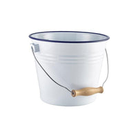 Enamel Bucket White with Blue Rim 22cm Dia - BESPOKE 77