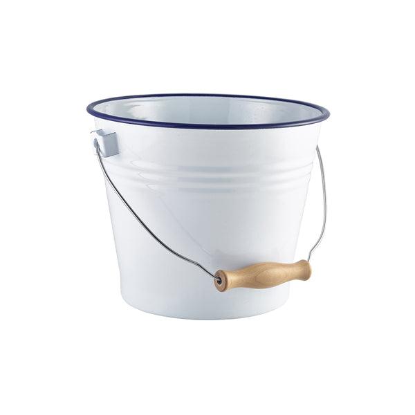 Enamel Bucket White with Blue Rim 22cm Dia - BESPOKE 77