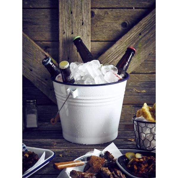 Enamel Bucket White with Blue Rim 22cm Dia - BESPOKE 77