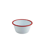 Enamel Round Deep Pie Dish White with Red Rim 12cm - BESPOKE 77