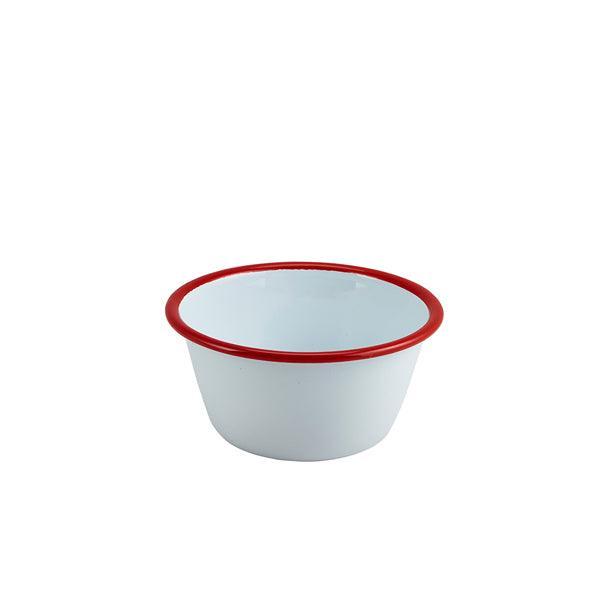 Enamel Round Deep Pie Dish White with Red Rim 12cm - BESPOKE 77