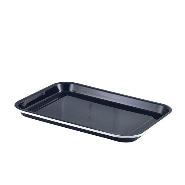 Enamel Serving Tray Black with White Rim 33.5x23.5x2.2cm - BESPOKE 77