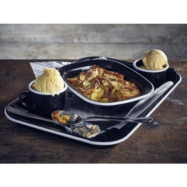 Enamel Serving Tray Black with White Rim 33.5x23.5x2.2cm - BESPOKE 77