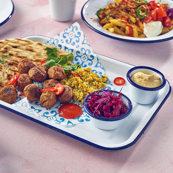 Enamel Serving Tray White with Blue Rim 33.5x23.5x2.2cm - BESPOKE 77