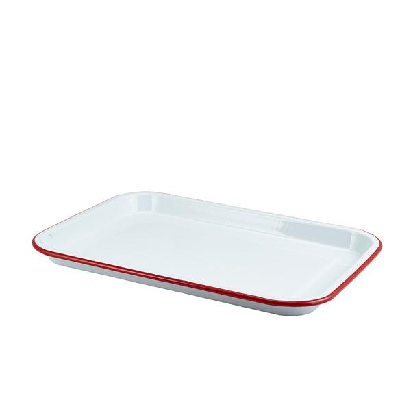 Enamel Serving Tray White with Red Rim 33.5x23.5x2.2cm - BESPOKE 77