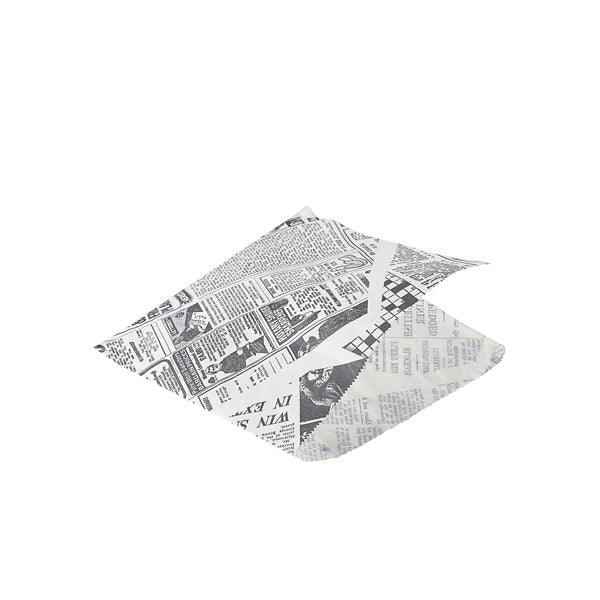 Greaseproof Paper Bags White Newspaper Print 17.5 x 17.5cm - BESPOKE 77