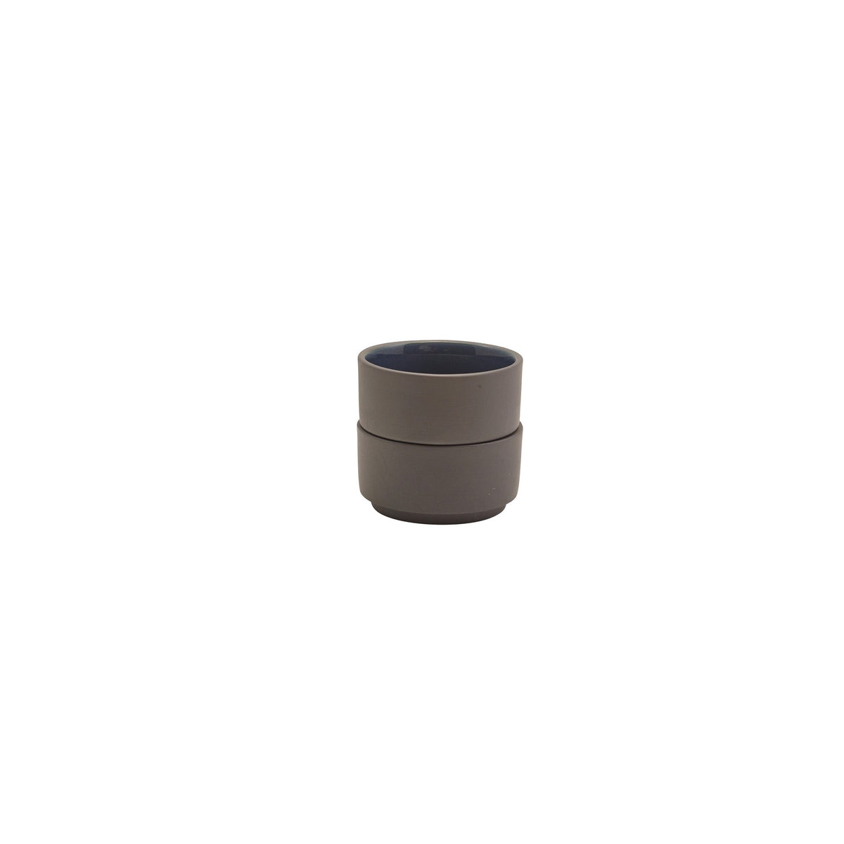 Kava blue satin glaze porcelain ramekin 7.5cl with exposed grey wall