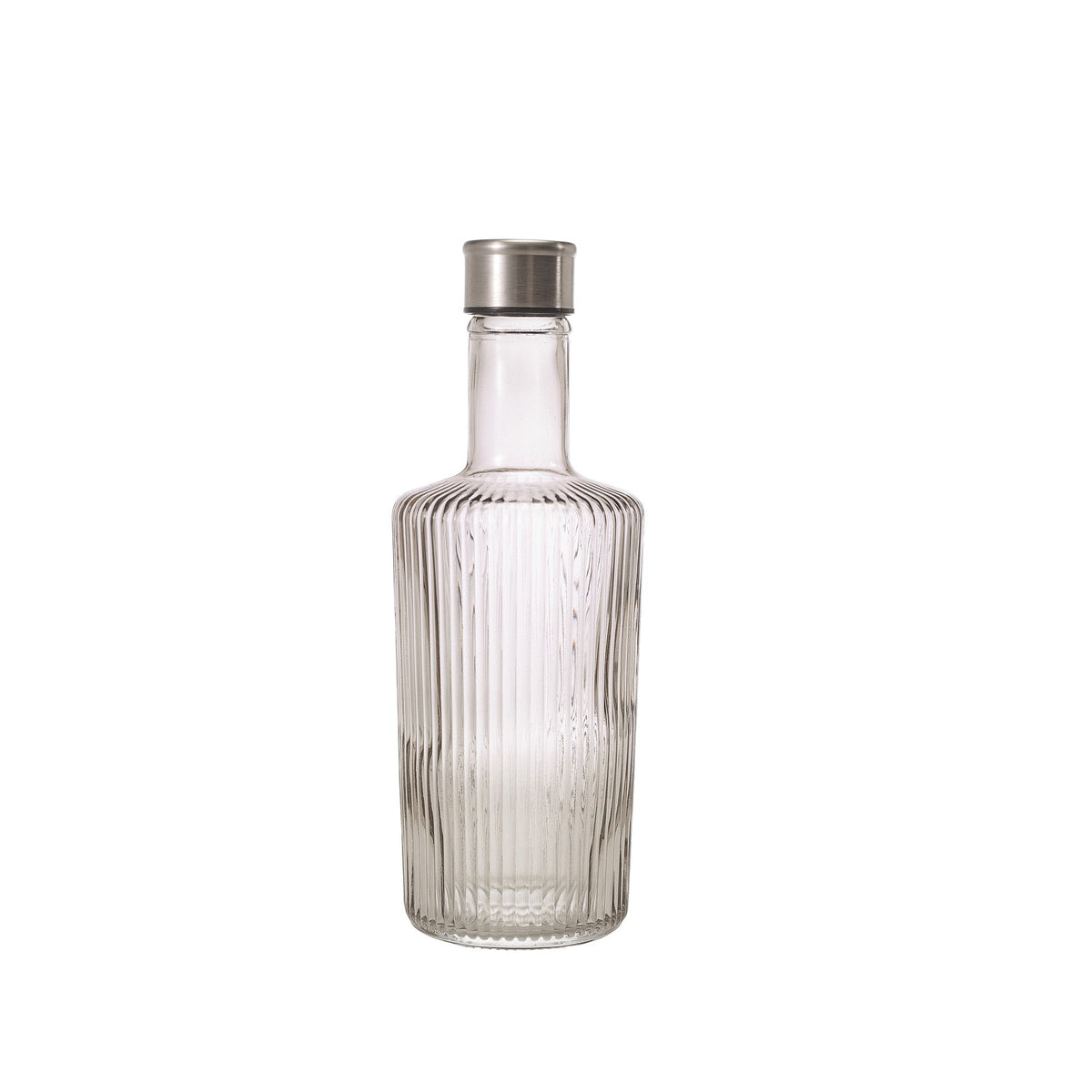 Striped glass water bottle 1L with screw top lid