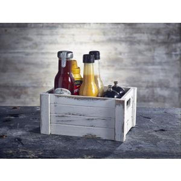 Genware White Wash Wooden Crate 22.8x16.5x11cm - BESPOKE 77