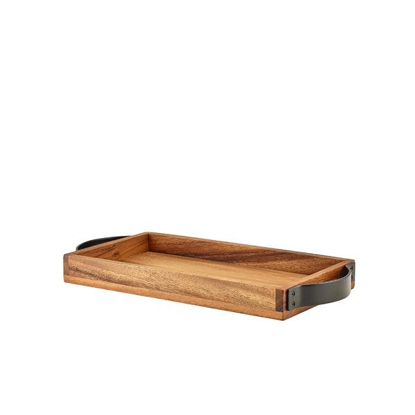 GenWare Acacia Wood Serving Tray with Metal Handles 32.5 x 17.5cm - BESPOKE 77