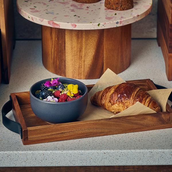 GenWare Acacia Wood Serving Tray with Metal Handles 32.5 x 17.5cm - BESPOKE 77