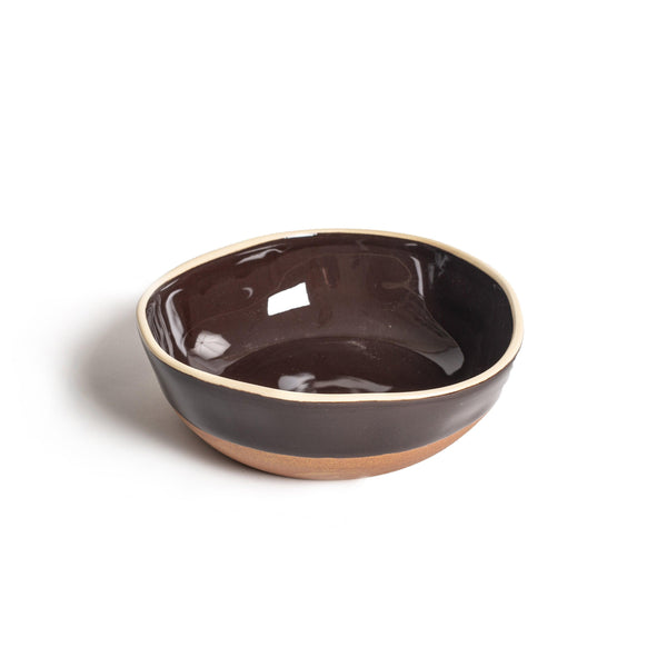 Mocha Brown Hazelnut Base 20cm Irregular Shaped Bowl With Tan Edge - BESPOKE77