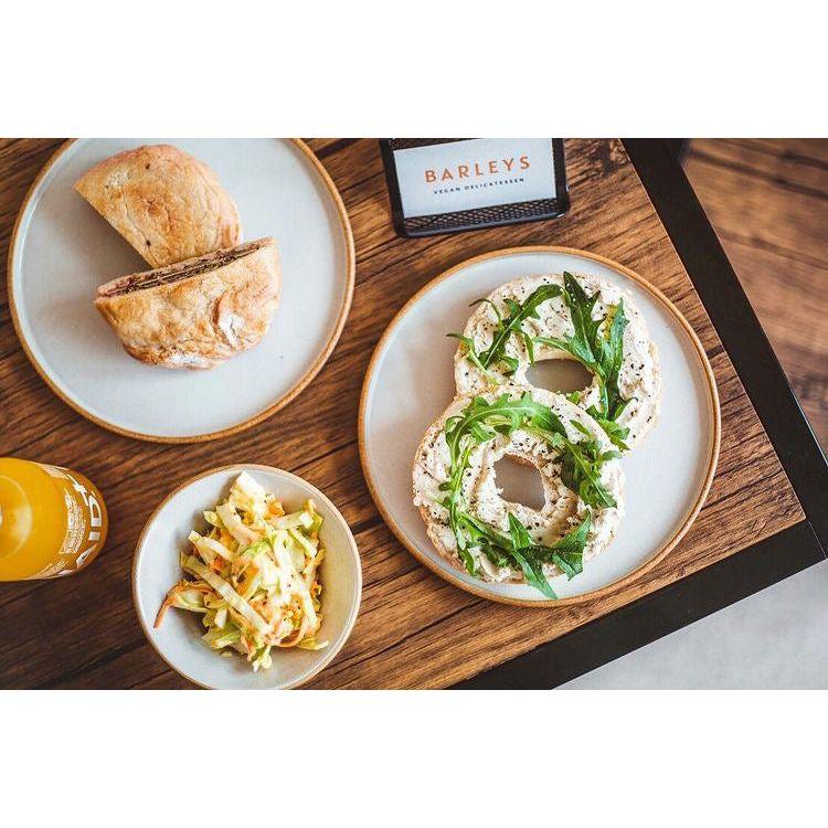 Matte White With Rye Edge Stoneware Starter/Side Plate Flat Round 21cm Dia lifestyle photo at Barleys, Hull