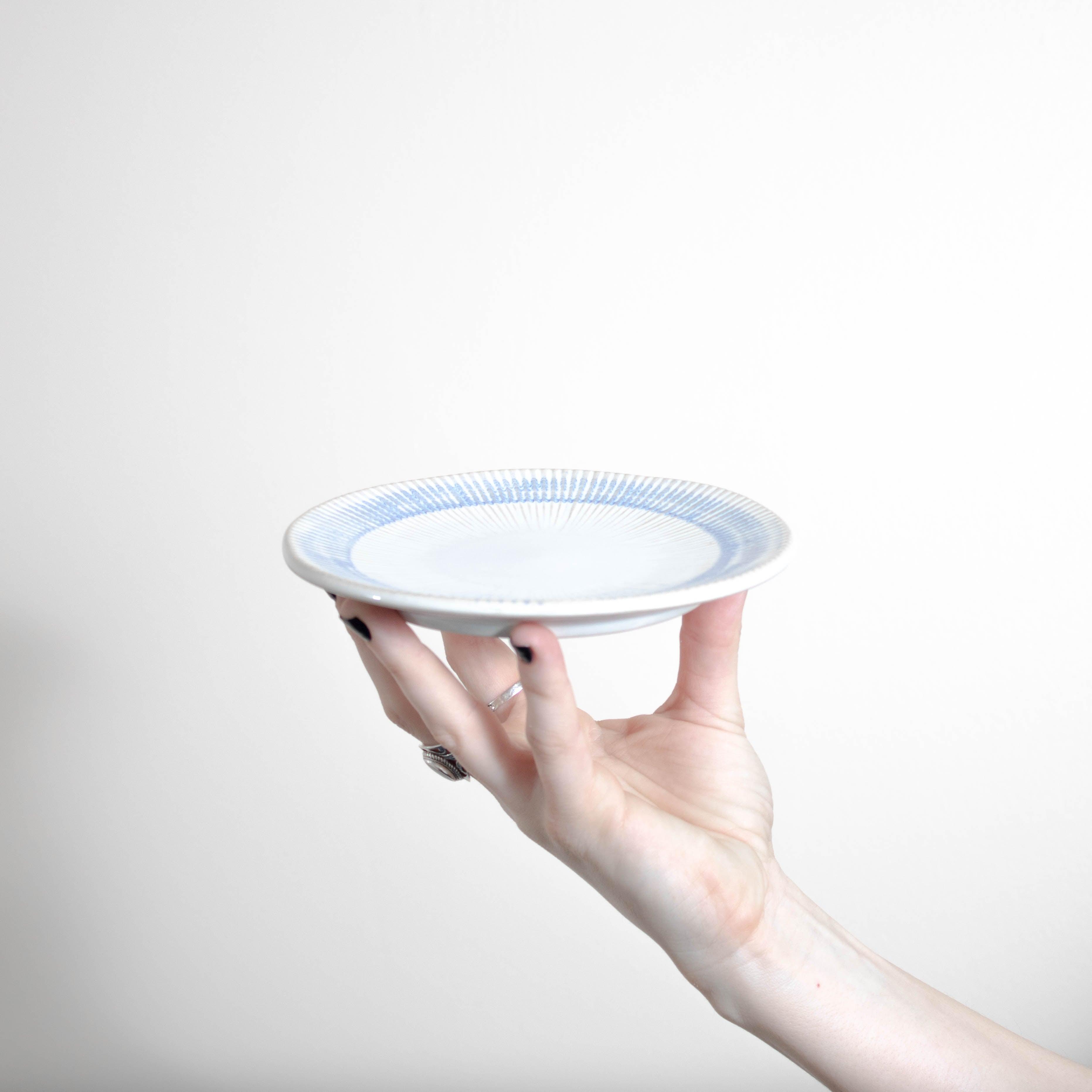 Aqua Ribbed Rim Stoneware Side Plate 16cm - BESPOKE77