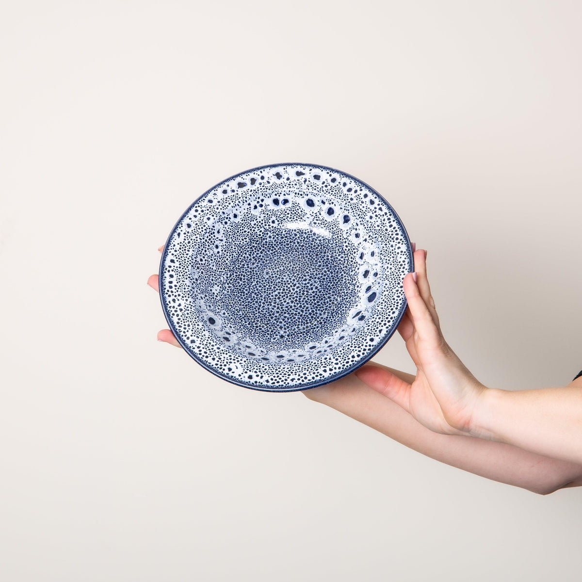 Speckled Sapphire Blue Stoneware 24cm Shallow Bowl With Rim - BESPOKE77