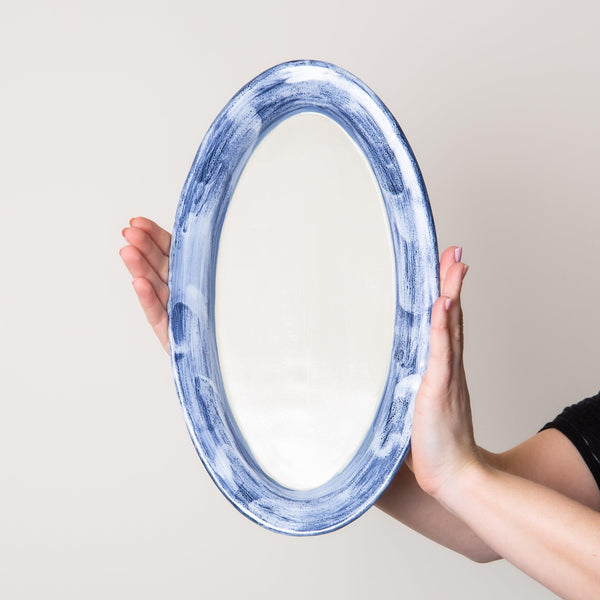 Washed Sapphire Blue Edge Large Oval Plate - BESPOKE77