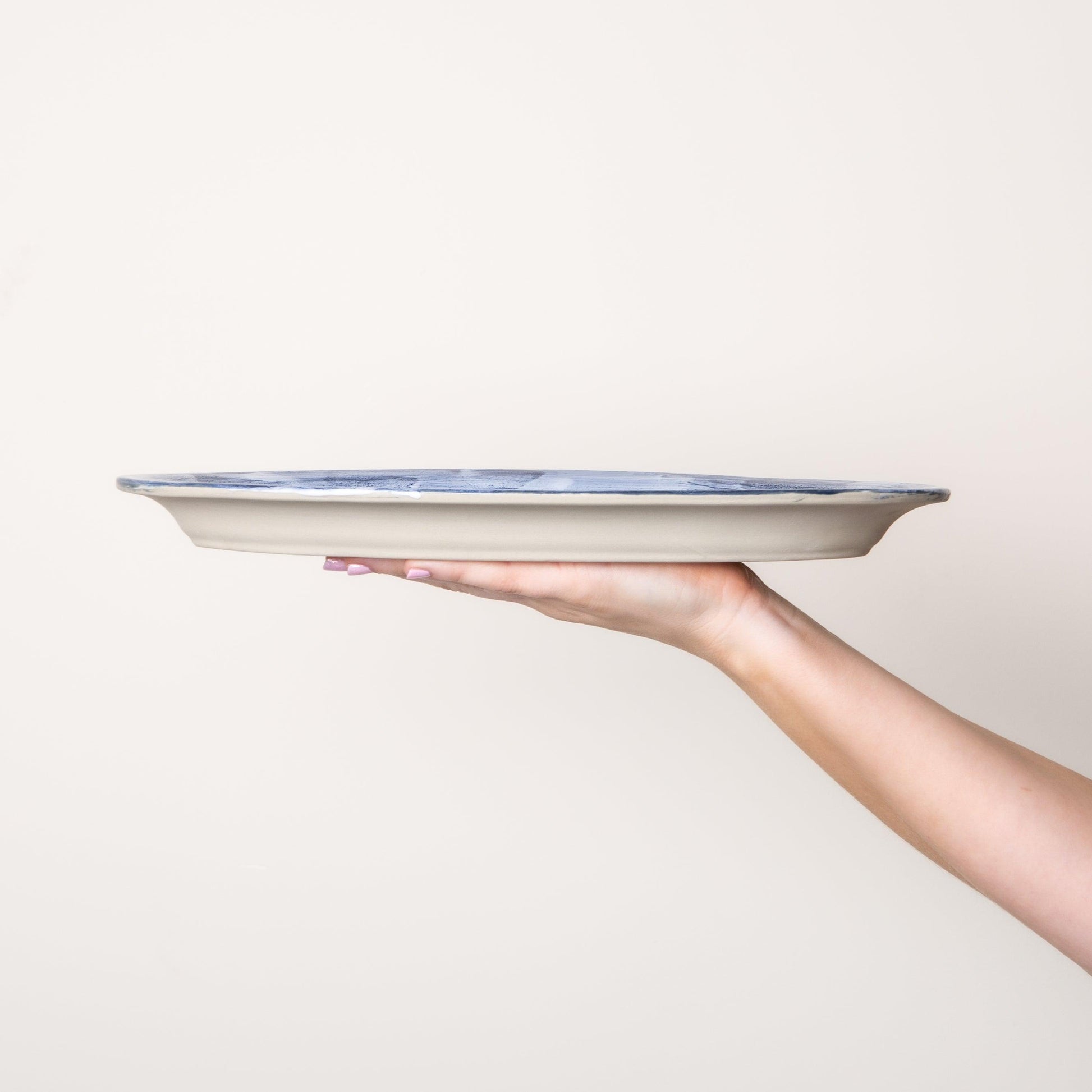 Washed Sapphire Blue Edge Large Oval Plate - BESPOKE77