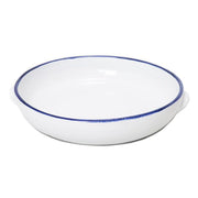 31cm White Terracotta Dish With Blue Rim & 2 Handles - BESPOKE77