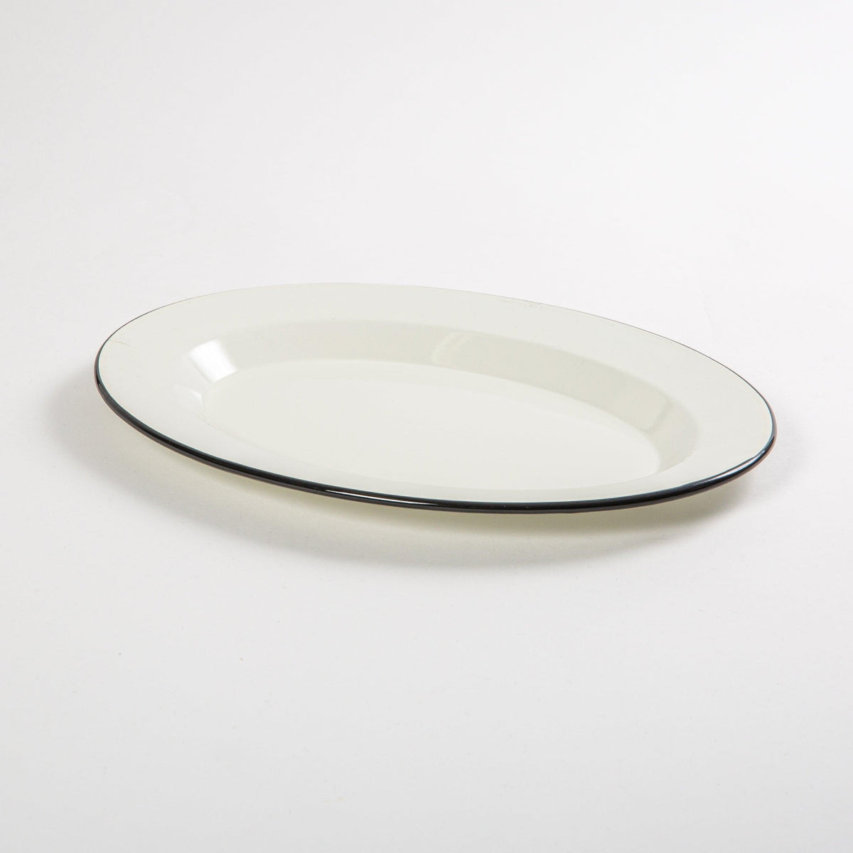 33.5cm Cream Enamel Oval Plate with Black Trim - BESPOKE77